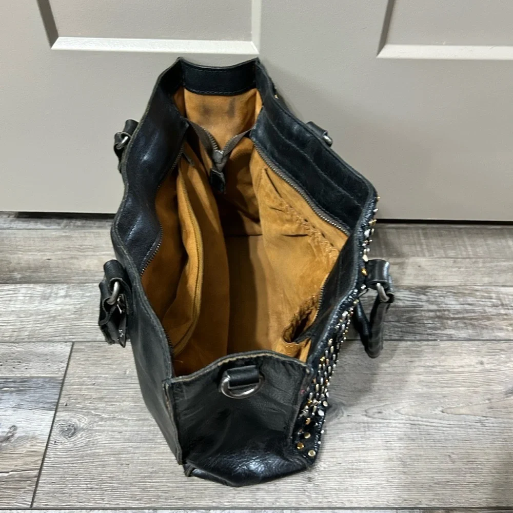 Patricia Nash Zancona Tote handbag featured with silver gold & bronze studs blk